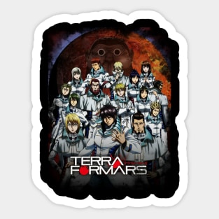 Red Planet Warriors Terra Inspired Tee Depicting Characters' Courageous Fight for Earth Sticker